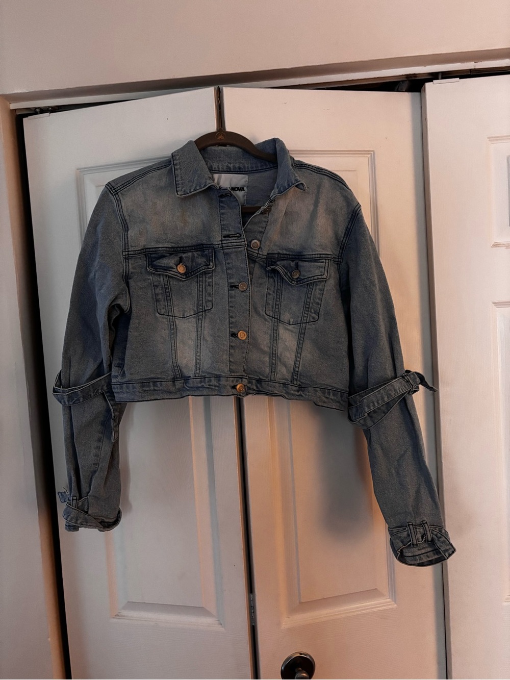 Fashion Nova Washed Blue Cropped Denim Jacket